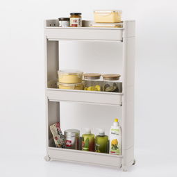 韓國原產Changsin帶滑輪健康置物架夾縫架 三層淺灰設計，廚具衛具的收納哲學